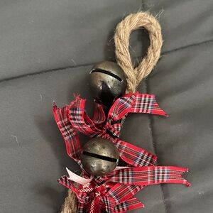 Festive Vintage Jingle Bell Door Hanger with Red Plaid Bows